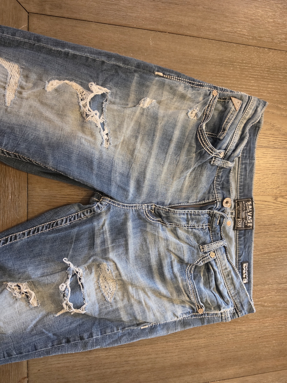 Salvage Men’s Distressed Light Blue Slim Straight Jeans